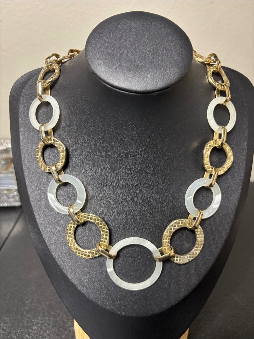 Gold & Ivory Circle-Link Statement Necklace